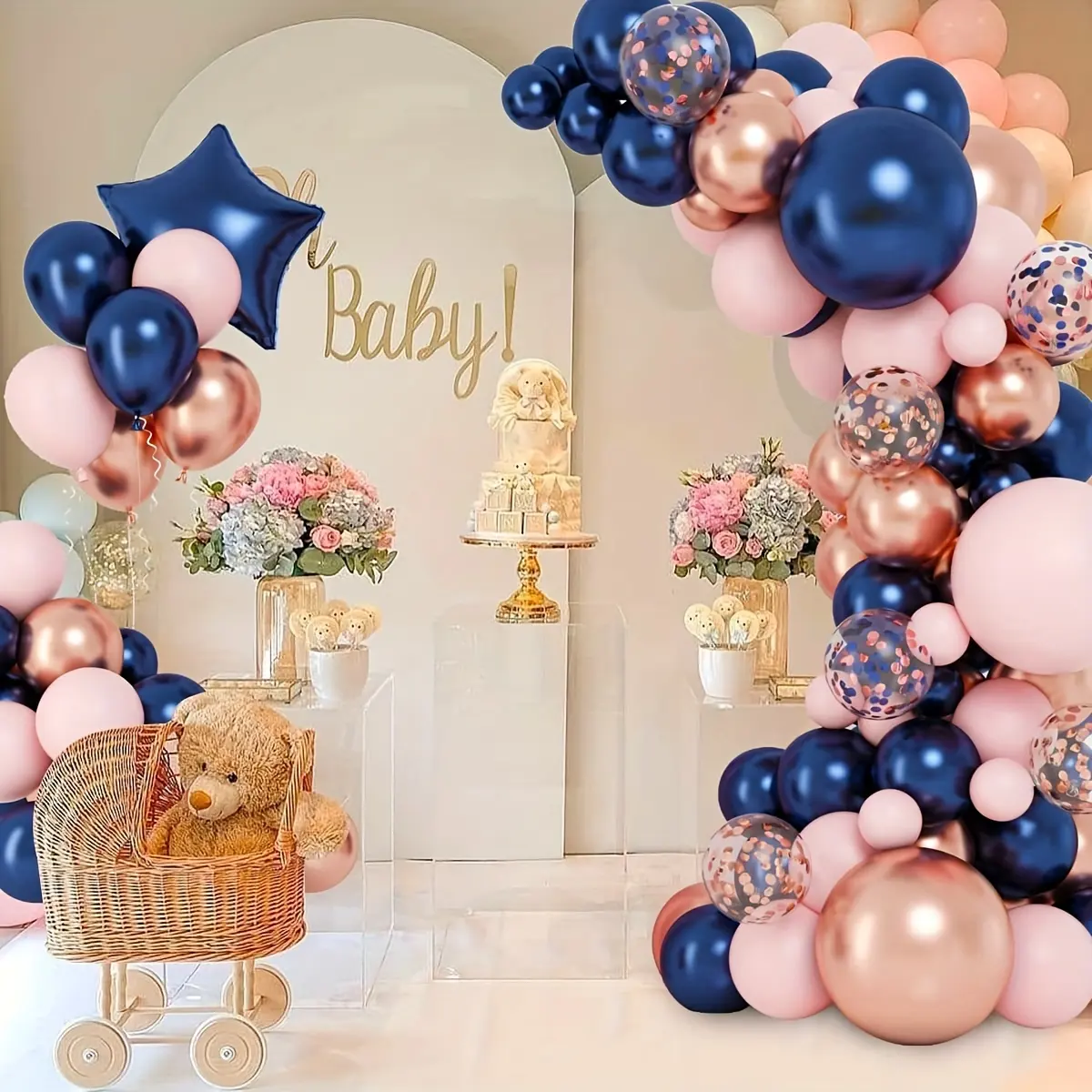 Hot Sale 152pcs Navy Blue Rose Gold Pink Burgundy Balloons Garland With Metallic Balloons For Birthday Wedding Bridal Shower