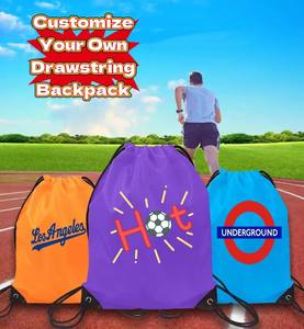 Sac à dos de sport avec cordon de serrage en polyester imprimé de logo personnalisé pour cadeau de voyage de plage - Product Image 5