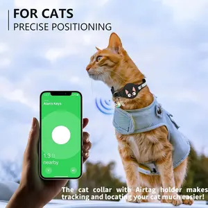 प्यारा चमकदार समायोज्य वाटरप्रूफ चिंतनशील कॉलर के साथ घंटी और सेब एयरटैग धारक किटन बिल्लियों कुत्तों के लिए - Product Image 4