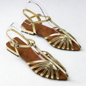 Sandali <span class=keywords><strong>Donna</strong></span> OEM ODM Vintage con Farfalla Intagliata, T-Strap, Slingback, Punta Affusolata, Metallici, Stile Gladiatore, Estivi, per Uso Quotidiano e Cerimonie - Product Image 1