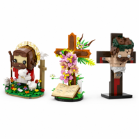 Ensemble de blocs de construction sur le thème de la foi, modèle de présentation de bureau Croix du Bon Pasteur, cadeau de Pâques, briques de collection DIY pour tous les âges