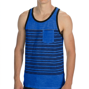Débardeur de sport respirant à rayures pour homme avec poche, col rond, sans manches, décontracté - Product Image 3