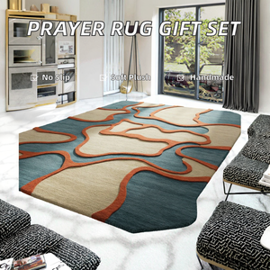 Tapis de prière en laine islamique antidérapant à poils longs et ensemble de perles dans un coffret cadeau pour les voyages et l'usage domestique Adulte - Product Image 2