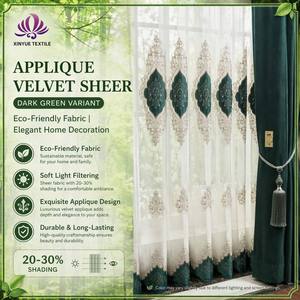 Cortina de Terciopelo Europea de Lujo con Apliques Bordados, Cortina de Voile con Bordado Floral en Hilo Dorado para Decoración del Hogar y Hoteles - Product Image 6