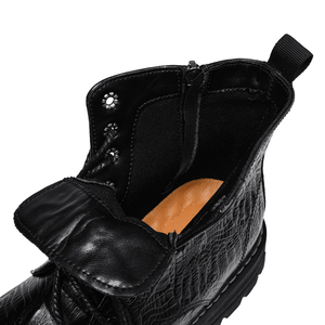Bottes de cheville d'hiver en cuir de vachette à fond épais pour hommes Designer Luxury Casual Round Toe Zip Business Formal High Top Men Shoes - Product Image 4