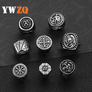 Europeo americano hombres Retro Hip-Hop Acero inoxidable plateado Shell piedra Cruz diseño moda anillo al por mayor - Product Image 1