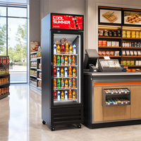 Réfrigérateur de présentation vertical personnalisé à porte simple, dégivrage automatique, étagères réglables, pour boissons, idéal pour les magasins de détail