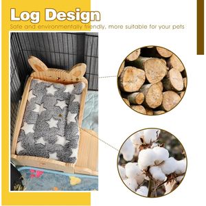 Premium modello solido in legno letto di porcellini d'India staccabile piccola capanna per animali domestici accogliente cuscino letto per scale per gatti piccoli animali - Product Image 5