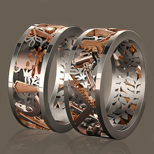 Bague ajourée bicolore pour homme, bijou de doigt tendance, à porter au quotidien - Product Image 1