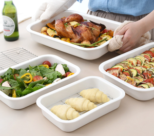 Juego de Platos para Hornear de Cerámica de Gres <span class=keywords><strong>Blanco</strong></span> Rectangular <span class=keywords><strong>Grande</strong></span> de 9, 10, 13 y 17 Pulgadas, Apilables, Aptos para Horno, con Rejilla de Acero Inoxidable - Product Image 6