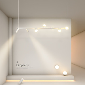 Lampadario Lineare Moderno Bianco con Luci a Globo e <span class=keywords><strong>Faretti</strong></span> Regolabili per Sala da Pranzo, Isola Cucina e Spazi di Lavoro <span class=keywords><strong>Moderni</strong></span> - Product Image 4