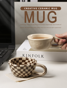 แก้วกาแฟเซรามิคลายตารางหมากรุกสไตล์เกาหลี ของขวัญสุดพิเศษ แก้วมัคสั่งทำได้ สวยงาม โดดเด่น  ออกแบบลวดลายเองได้ - Product Image 2