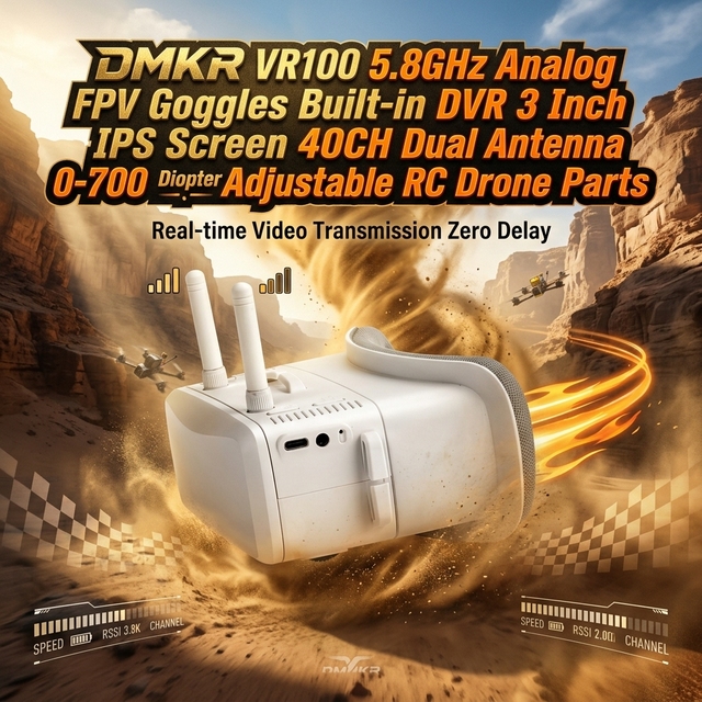 DMKR VR100 5.8GHz Analog FPV Goggles Built-in DVR 3 Inch IPS Screen 40CH Dual Antenna 0-700 Diopter Adjustable RC Drone Parts