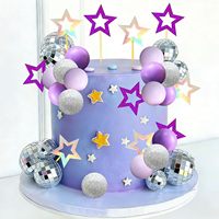Prix Usine – Lot de 35 Décorations de Gâteau Disco Violettes – Étoiles Scintillantes, Boules Miroir Holographiques – Fournitures d'Anniversaire pour Filles