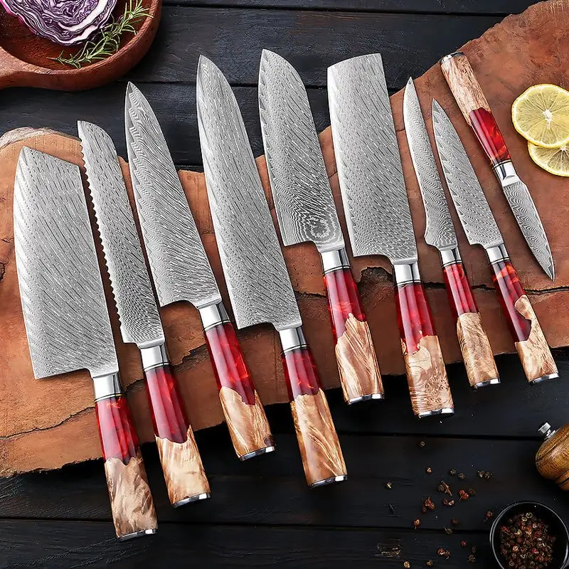 Professional Japanese Vg10 67 Layer Damascus Steel Kitchen Knife Set Sharp Boning Paring Knife Chefs Knives Set