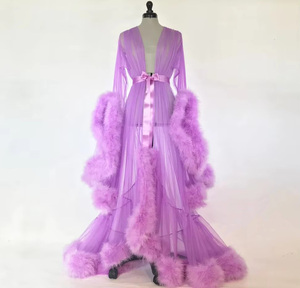 Camisones Sexys para Mujer al por Mayor, Lencería Sexy, Batas Transparentes con Plumas, Vestido Transparente con Mangas de Trompeta - Product Image 2