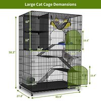 Cage à chat noire simple à étages, à monter soi-même, avec roulettes, étagère de rangement intégrée, hamac suspendu et lit en peluche, pour usage quotidien en intérieur et pour plusieurs chats