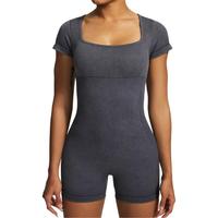Body de yoga sans couture style européen et américain, en nylon et élasthanne, couleur unie, manches courtes, effet sable, pour femme, avec contrôle du ventre et effet gainant