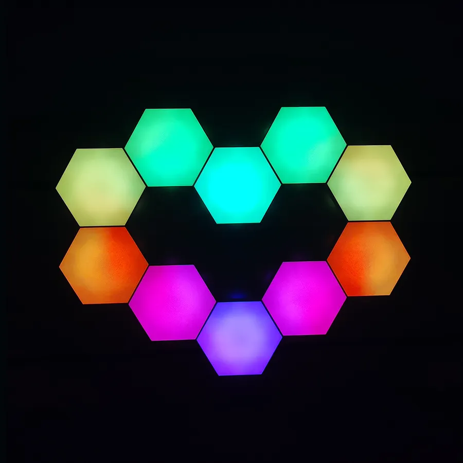 Luz de led mosaico modular polygon, luz de led criativa hex com sensor de toque para decoração de parede