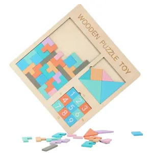 Tangram Digital Wah Rong Road Colorful Multi-Function 3 In 1 Wooden Teris Puzzle Toy