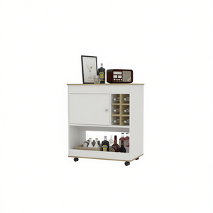 Carrito de Bar Pendleton para 6 Botellas, de Madera Blanca, Portátil, Juego de Servicio de Bebidas, Diseño Moderno - Product Image 1