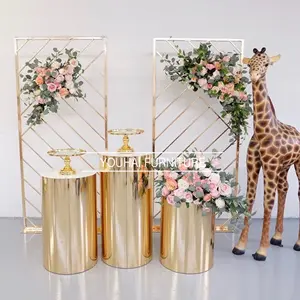 工厂直接销售黄金方形不锈钢金属拱型事件婚礼背景装饰