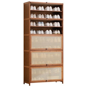 Mueble Zapatero de Madera Maciza con Puertas de Ratán, Ahorro de Espacio, Almacenamiento para Entrada, Uso Doméstico - Product Image 5