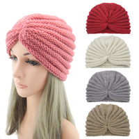 Sombrero de Jersey de nueve Rayas de estilo Europeo Americano para mujer, gorro de punto con puños indios, sombrero de turbante bohemio para Otoño Invierno