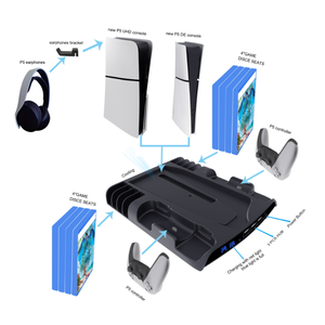 Dudukan stasiun Dok pengisi daya isi Daya + kipas pendingin untuk konsol PS5 ramping & pengontrol tempat penyimpanan basis pengisi daya - Product Image 4