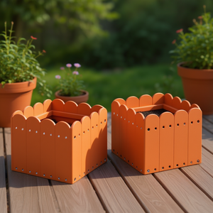 Lot de 2 jardinières carrées en plastique orange avec fentes de drainage pour l'affichage de fleurs, utilisation en extérieur - Product Image 2