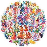 50 autocollants de fée fleurie de dessin animé pour fille, scrapbooking, décoration murale, bouteille, autocollant en vinyle, papillon, fée