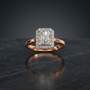 Anillo de compromiso, boda o aniversario de lujo con diamante radiante cultivado en laboratorio certificado por IGI, con halo, en oro de 10K, 14K, 18K, plata 925, 935 - Product Image 1