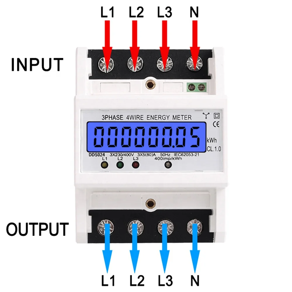 5-80A 380 В переменного тока 50 Гц ЖК-дисплей с подсветкой на din-рейку 3 фазы 4 провода электронный ватт потребляемой мощности кВтч счетчик энергии ваттметр