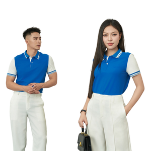 เสื้อโปโลสองสีแขนสั้น95% ผ้าโพลีเอสเตอร์สแปนเด็กซ์พิมพ์โลโก้เครื่องแบบบริษัท - Product Image 4