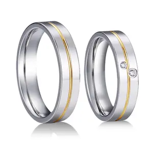 ขายส่ง แหวนเงิน platinum-ชุดแหวนแต่งงานคู่ราคาถูกที่กำหนดเองสำหรับคู่รักบุรุษและสตรีสีเงินทองคำขาว316L แหวนสแตนเลส