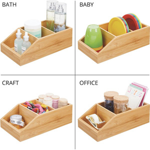 Bamboo Desktop <b>Storage</b> Box With Compartments Multi Purpose Organizer For Desk Neatening - Product Image 3