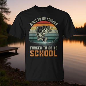T-shirt vintage « Born to Go Fishing Forced to Go to School Fisherman » - T-shirt promotionnel avec motif de style vintage - Product Image 3