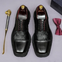 Nouvelles chaussures en cuir décontractées pour hommes, à lacets, en cuir de vachette à poils longs, résistantes à l'usure, à bout carré, trois pièces, tendance