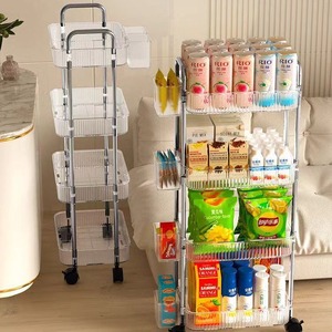 Carrito de exhibición móvil de acrílico con estructura de alambre, transparente, de varios niveles, con 4 capas, para almacenamiento de refrigerios en supermercados y tiendas de conveniencia. - Product Image 3