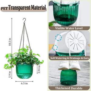 Lot de 2 pots suspendus auto-arrosants en plastique PP de 6,5 pouces pour plantes d'intérieur/extérieur avec trous de drainage et niveau d'eau visible pour la maison - Product Image 5