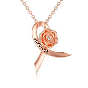 Gümüş gül altın kaplama zirkon gül çiçek şerit kolye kolye meme kanseri Survivor için - Product Image 1