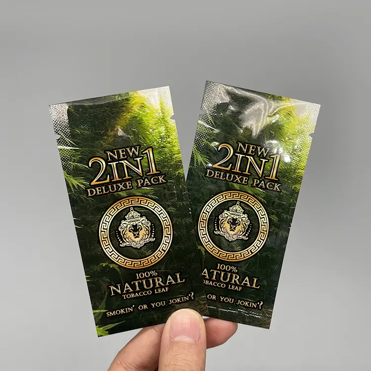 Custom Printed Small Mini Tea Sample Bag 3 Side Seal Tobacco Leaf Cigar Wraps Sachets Loose Leaf Tea Packaging Mylar Bags