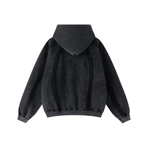 TT Sweat à capuche zippé pour homme, style rétro <span class=keywords><strong>vintage</strong></span>, avec logo personnalisé, effet délavé, en polaire unie, style européen et américain, 2025 - Product Image 2