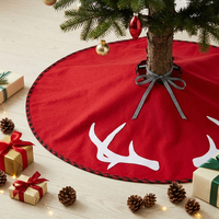 Jupe de sapin de Noël 58 pouces à motif carreaux Buffalo et silhouette de bois de cerf rouge, décoration rustique pour cabane, extérieur et maison