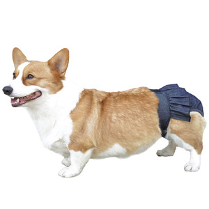 Culotte menstruelle pour chienne, en coton bleu denim, anti-harcelement, pour Corgi Teddy - Product Image 1