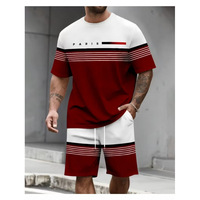 T-shirts pour hommes : Ensemble de t-shirts pour hommes : Ensemble deux pièces d'été en polyester avec t-shirt à manches courtes imprimé lettres et short