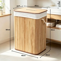 Panier à linge en bambou avec couvercle et poignées en corde, panier de rangement pour vêtements en bambou de grande capacité pour salle de bain, chambre à coucher, buanderie