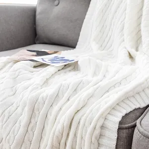 Luxury Home Decoration Modern Solid 100% Cotton Cable Knit Throw Blanket