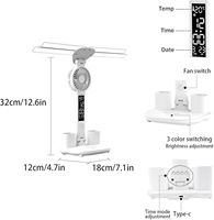 Lampe de bureau LED pliable à double tête OEM, moderne, alimentée par batterie DC, intensité réglable, en plastique ABS blanc, avec ventilateur et porte-stylo – Offre Spéciale