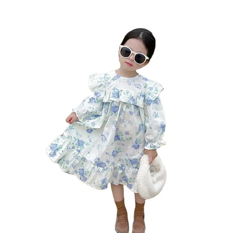 2023 new High quality pure cotton princess dress autumn cute girl Flower dress sweet clothes for kids